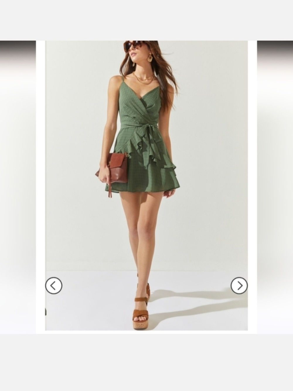 Francesca's Collections Olive Green Ruffle Wrap Mini Dress